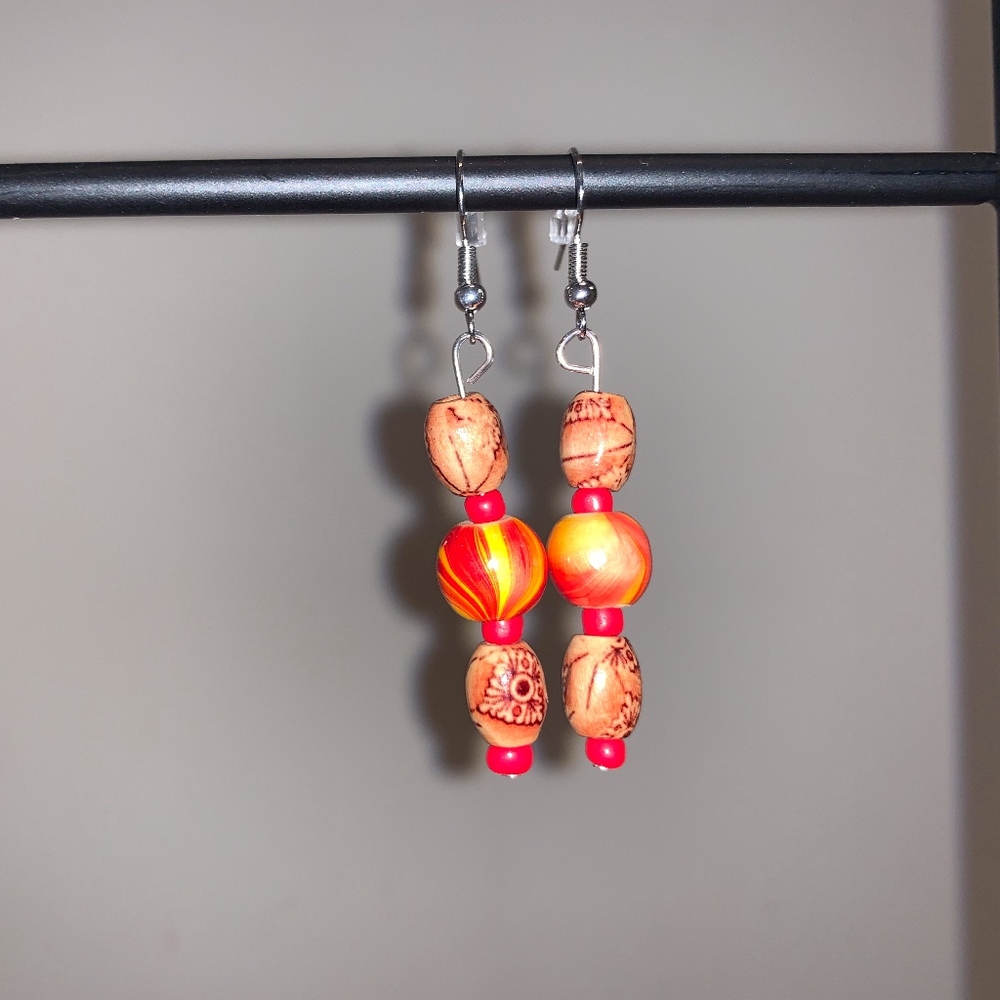 Orange & Brown Beaded Earrings